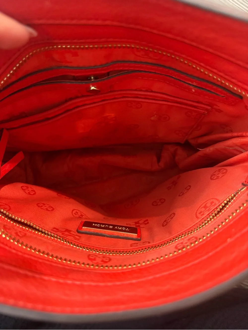 Tory Burch Vibrant Red Pebbled Leather Crossbody with Gold Logo